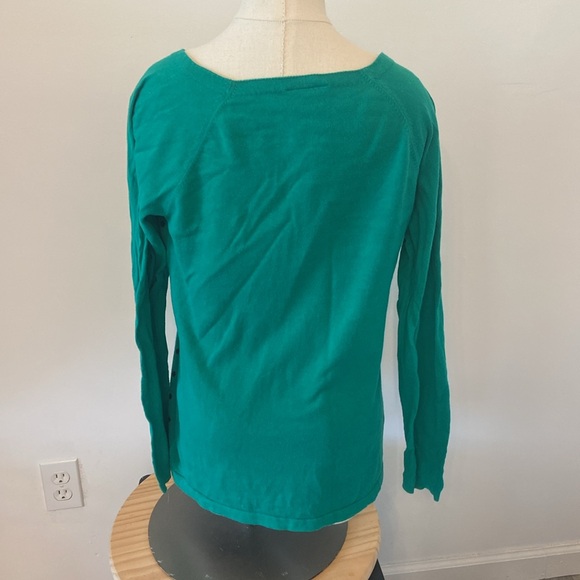 Loft Lightweight Sweater Green Black Polka Dots Pockets Size Medium - Picture 3 of 7